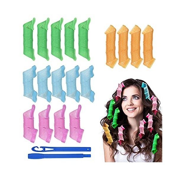 URAQT Bigoudi Bigoudis, 20pcs DIY Magic Hair Waves Curls Boucles en Spirale Sans Chaleur avec Crochets de Coiffage pour Femme