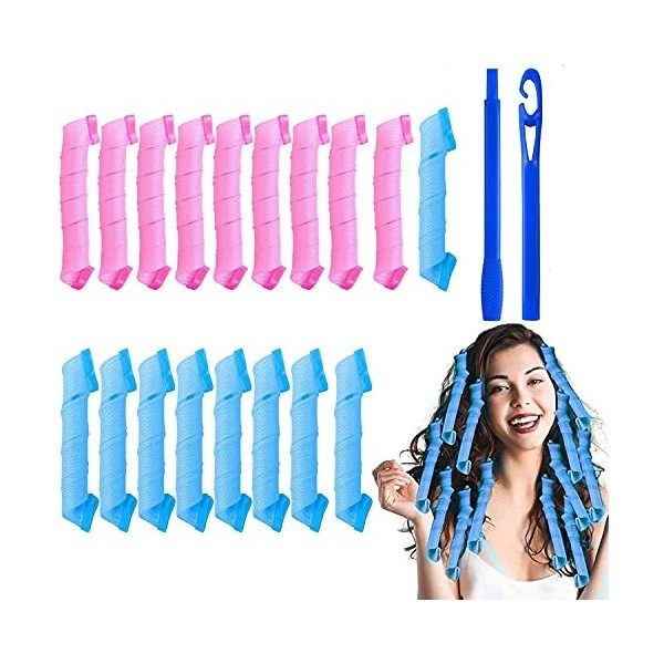 URAQT Bigoudi Bigoudis, 20pcs DIY Magic Hair Waves Curls Boucles en Spirale Sans Chaleur avec Crochets de Coiffage pour Femme