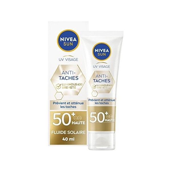 NIVEA SUN Fluide UV visage anti-taches Luminous 630 FPS 50+ 1 x 40 ml , Protection solaire à la formule légère et non grasse