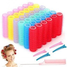 RANJIMA Lot de 36 bigoudis, 6 couleurs, petits bigoudis auto-adhésifs, rouleaux à cheveux, boucles, sans chaleur, courts, big