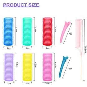 RANJIMA Lot de 36 bigoudis, 6 couleurs, petits bigoudis auto-adhésifs, rouleaux à cheveux, boucles, sans chaleur, courts, big