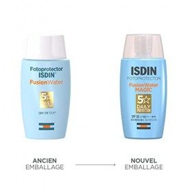 ISDIN Fotoprotector Fusion Water MAGIC SPF 50 | Ecran solaire visage à phase aqueuse pour un usage quotidien | Texture ultra-