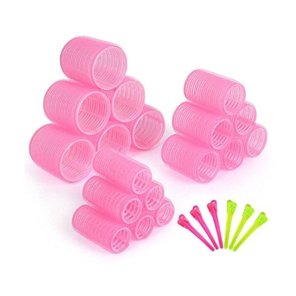 URAQT 24 Bigoudis de Pièces Ens, 18 Pièces Heatless Curling et 6 Pinces à Bec de Canard pour Fixer les Coiffures, Bigoudis Ch