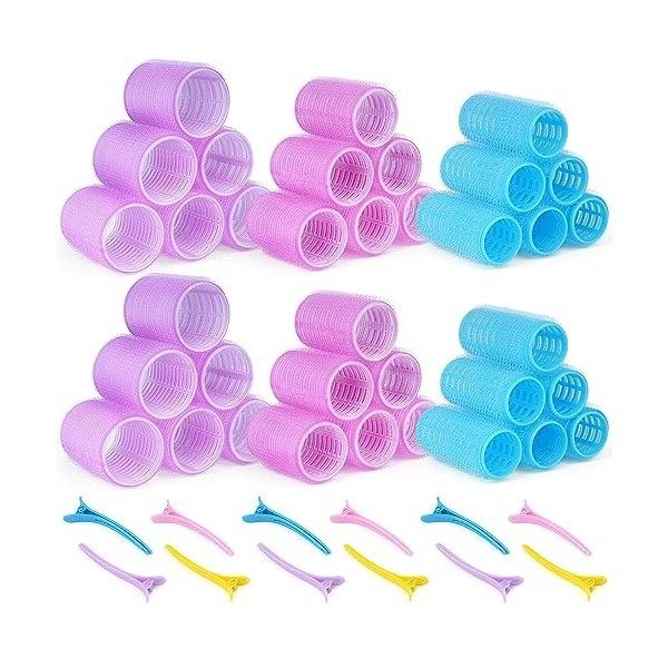 URAQT 24 Bigoudis de Pièces Ens, 18 Pièces Heatless Curling et 6 Pinces à Bec de Canard pour Fixer les Coiffures, Bigoudis Ch