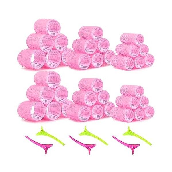 URAQT 24 Bigoudis de Pièces Ens, 18 Pièces Heatless Curling et 6 Pinces à Bec de Canard pour Fixer les Coiffures, Bigoudis Ch