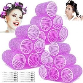 18 Pcs Rouleaux Cheveux Large Bigoudis Frange Rideau,Gros Bigoudis de Ens,Hair Rollers Auto-adhésifs,Bigoudis Cheveux Auto Ag