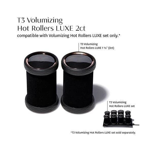 T3 Volumizing Hot Rollers LUXE 2 unités Rouleaux Chauffants pour Donner du Volume du Corps et de la Brillance de Façon Dura