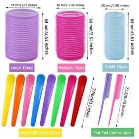 Elcoho Lot de 45 bigoudis auto-agrippants, 20 pinces à bec de canard, 2 peignes avec sac de rangement, outils de coiffure pou