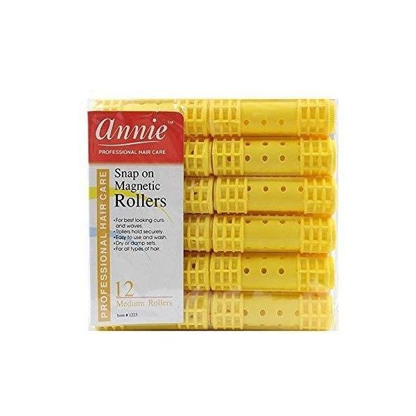 Annie Lot de 12 bigoudis magnétiques à clipser sur cheveux secs ou mouillés Qualité professionnelle Taille M