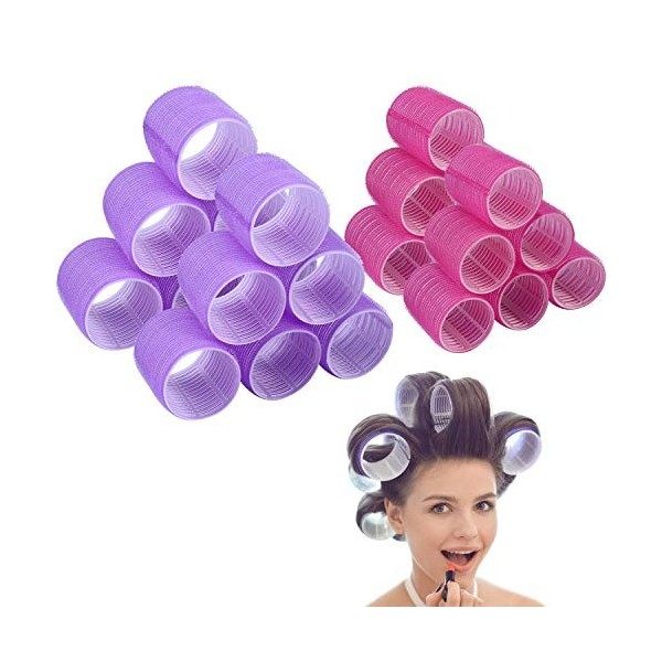 Afanso Jumbo Lot de 24 rouleaux de coiffure auto-agrippants pour coiffure de salon 2 tailles 24 paquets 12 x jumbo + 12 x XL