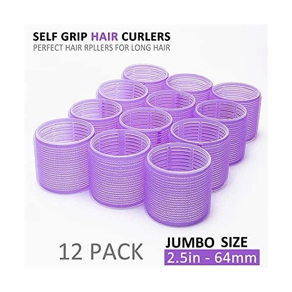 Afanso Jumbo Lot de 24 rouleaux de coiffure auto-agrippants pour coiffure de salon 2 tailles 24 paquets 12 x jumbo + 12 x XL