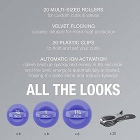 Infinitipro by Conair Lot de rouleaux chauffants en céramique floquée avec enrouleur de cordon et 20 bigoudis