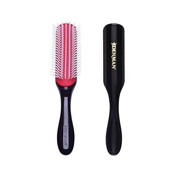 Denman Curly Hair Brush D3 Black & Red 7 Row Styling Brush for Detangling, Separating, Shaping and Defining Curls - For Wom