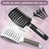 Lictin 2 Brosse à Cheveux en Poils de Sanglier Anti-Nœud & 4 Epingles à Cheveux Noir et Blanc 