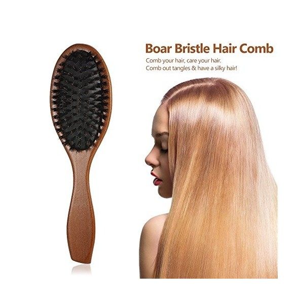 Anself Brosse à Cheveux de poils de Sanglier Naturel, Antistatique Massage du Cuir Chevelu Peigne, Ovale, Poignée en Bois de 