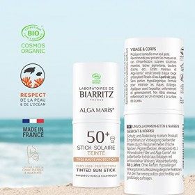 Stick Solaire Teinté Spf50+ Certifié Bio Beige, Protège Et Camoufle Cicatrices Et Imperfections, Très Haute Protection - 9ml