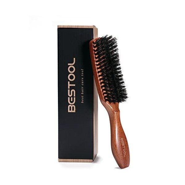 BESTOOL Brosse à cheveux en poils de sanglier pour femme homme et enfant à démêler et coiffer, naturels pour cheveux fins, br