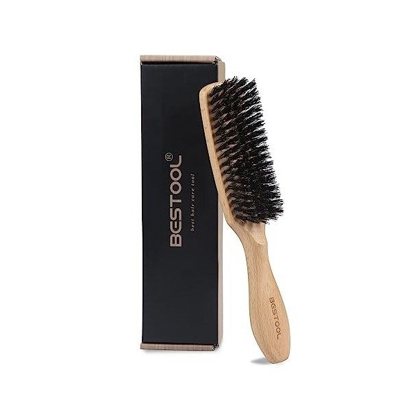 BESTOOL Brosse à cheveux en poils de sanglier pour femme homme et enfant à démêler et coiffer, naturels pour cheveux fins, br