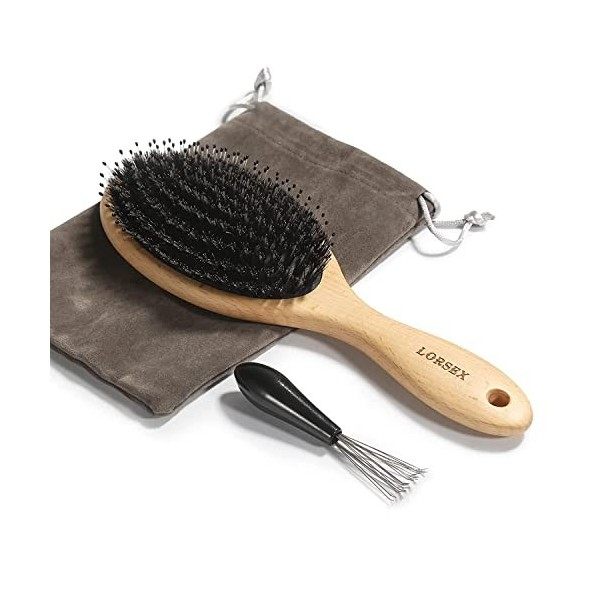 LORSEX Brosse à cheveux, brosse démêlante en poils de sanglier pour femme, homme et enfant, pour massage lissant pour tous ty