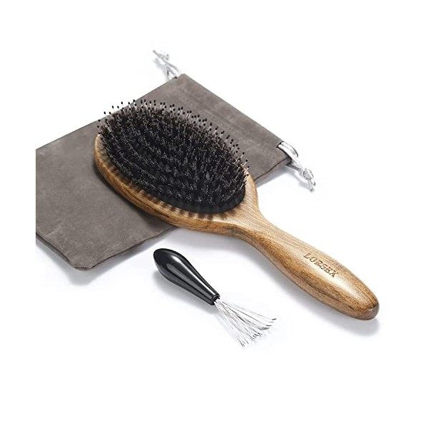 LORSEX Brosse à cheveux, brosse démêlante en poils de sanglier pour femme, homme et enfant, pour massage lissant pour tous ty