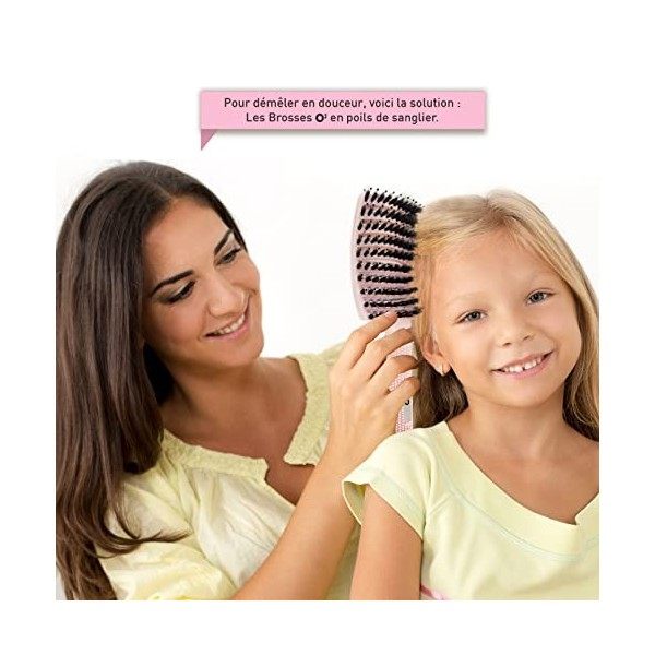 Brosse Poil de Sanglier, 1 Brosse à Cheveux en Poils de Sanglier, Brosse a cheveux demelante, 100% Naturelle – Pour démêler e