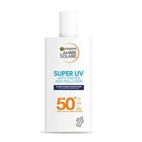 Garnier Ambre Solaire Super UV - Fluide Visage Protecteur Solaire - Très Haute Protection SPF50+ - Anti-Taches & Anti-Polluti