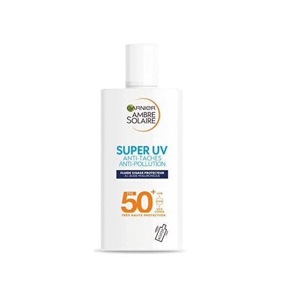 Garnier Ambre Solaire Super UV - Fluide Visage Protecteur Solaire - Très Haute Protection SPF50+ - Anti-Taches & Anti-Polluti