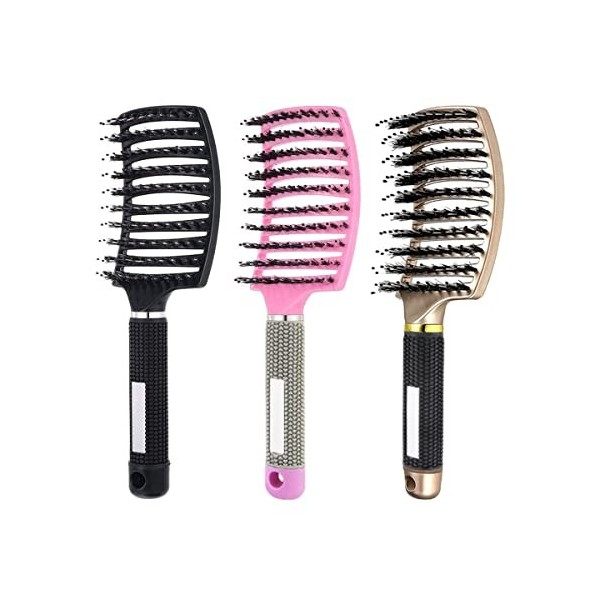 3 Pièces Brosse à Cheveux, Brosse à Poil de Sanglier, Incurvée Ventilée Brosse Cheveux Demelante，Coiffure ​​à Séchage ​Rapide