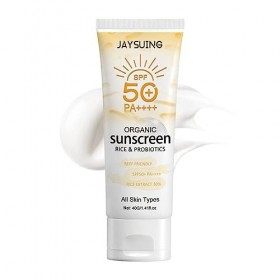 Hocossy Crème solaire biologique au riz probiotique, écran solaire visage corps extérieur SPF50 +++ Protection UV Protection 