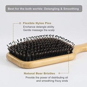 BESTOOL Brosse à cheveux de soies de sanglier et bambou large Antistatique Confortable et durable Massage Avec coussinet car
