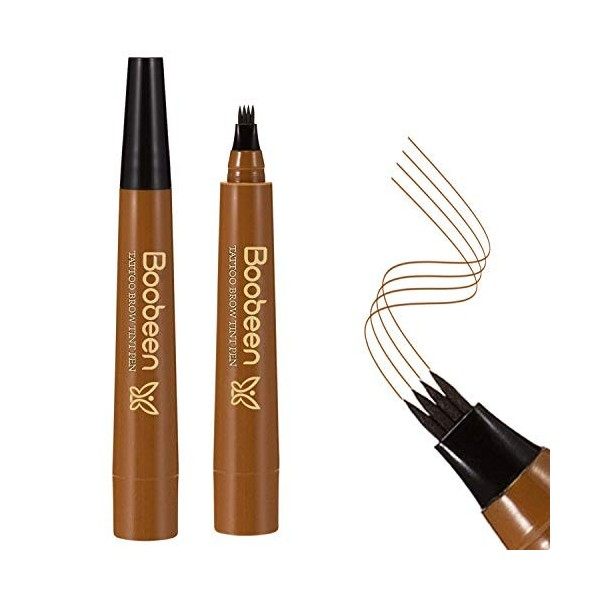 Boobeen Stylo à sourcils étanche - Crayon à sourcils Microblading avec applicateur à pointe micro-fourche - Crée des sourcils