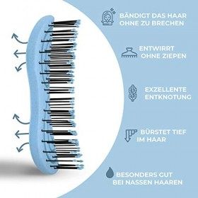 Ninabella® Mini brosse à cheveux bio sans tiraillement, brosse démêlante professionnelle avec ressort en spirale Bleu