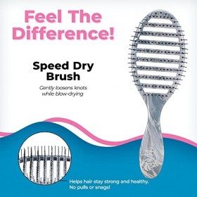 Wet Brush Speed Dry Hair Brush - Metallic Marble, Silver - Vented Design and Ultra Soft HeatFlex Bristles Are Blow Dry Safe W