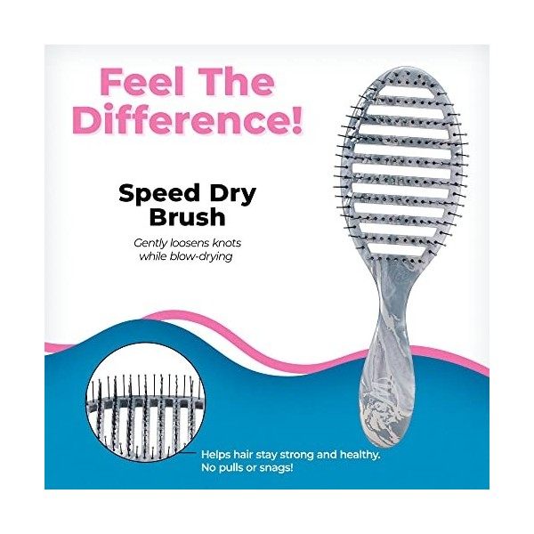 Wet Brush Speed Dry Hair Brush - Metallic Marble, Silver - Vented Design and Ultra Soft HeatFlex Bristles Are Blow Dry Safe W