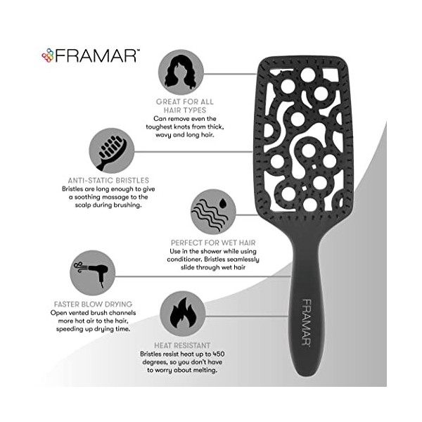 FRAMAR Brosse à cheveux ventilée professionnelle – Brosse à cheveux incurvée pour brushing, brosse à cheveux humide pour femm