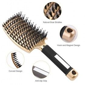 URAQT Brosse Cheveux, Brosse à Poil de Sanglier, Brosse Demelante Cheveux pour Coiffeur Outils de Coiffure Brosses de Massage