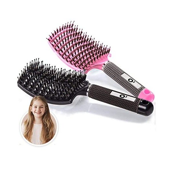 Brosse Poil de Sanglier, 1 Brosse à Cheveux en Poils de Sanglier, Brosse a cheveux demelante, 100% Naturelle – Pour démêler e