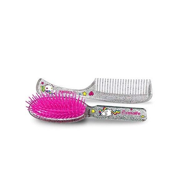 Brosse Detangler + Peigne Casalfe Licornes et Brilli Brilli Résistant au Sèche-cheveux Transparent Paillettes 3466 