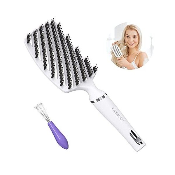 Brosse à poil de sanglier Kaiercat®-Meilleure pour démêlage de cheveux épais et démêlant pour séchage plus rapide - Poil de s