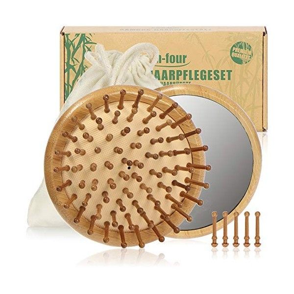 COM-FOUR® Brosse à cheveux naturelle en bambou - brosse écologique avec poils naturels pour des cheveux naturellement beaux -