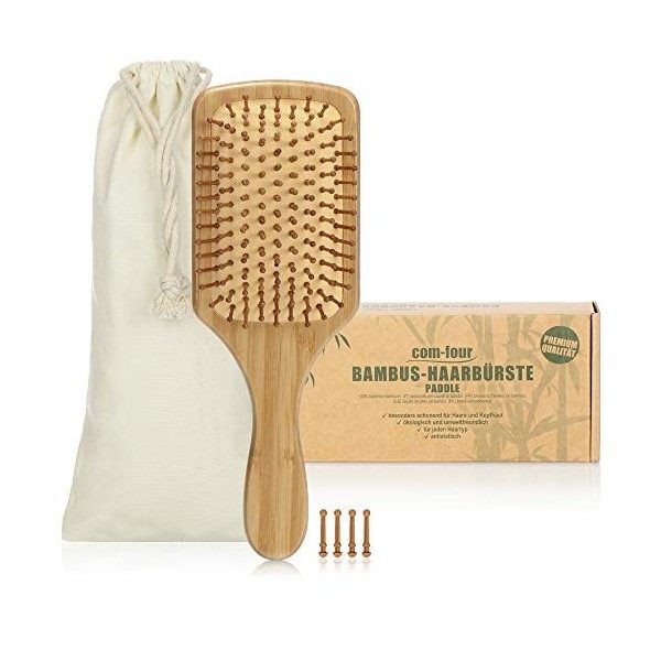 COM-FOUR® Brosse à cheveux naturelle en bambou - brosse écologique avec poils naturels pour des cheveux naturellement beaux -