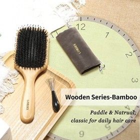 LORSEX Grande brosse à cheveux en poils de sanglier pour démêler avec nettoyant et sac de voyage version en bambou 