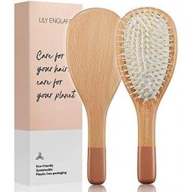 Brosse à Cheveux en Bois, Brosse Plate à Picots Souples pour Femme - Brosse Démêlante en bois de Hêtre durable, pour tous typ