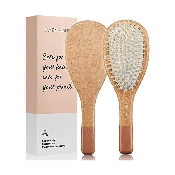 Brosse à Cheveux en Bois, Brosse Plate à Picots Souples pour Femme - Brosse Démêlante en bois de Hêtre durable, pour tous typ