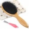 BESTOOL Brosse à cheveux de soies de sanglier et bambou large Antistatique Confortable et durable Massage Avec coussinet ova