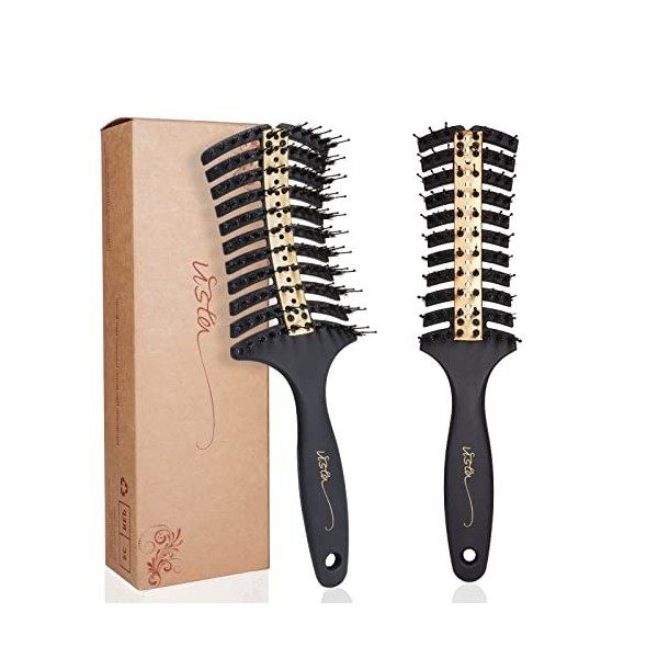 Feligio 2 PCS Brosse Cheveux Poil de Sanglier, Brosse Brushing Courbée et Ventilée, Séchage Ventilé et Accéléré, Huile Capill