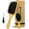 2Pcs Boar Brush Brosse à cheveux, Brosse à cheveux en bois de bambou naturel et brosses de voyage Démêlant, lissant et faisan