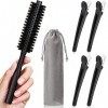 1,2 Pouces Petite Brosse à Cheveux Ronde pour Cheveux Courts, Brosse Ronde en Poils de Sanglier avec 4 Pinces à Cheveux et Sa