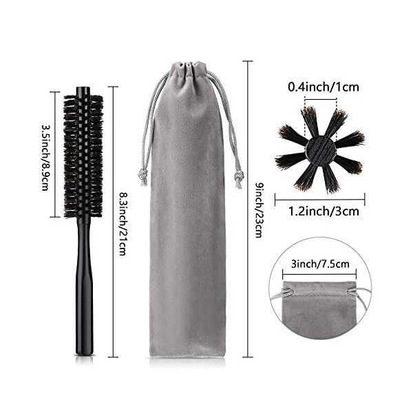 1,2 Pouces Petite Brosse à Cheveux Ronde pour Cheveux Courts, Brosse Ronde en Poils de Sanglier avec 4 Pinces à Cheveux et Sa