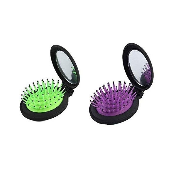 NuAngela Brosse à Cheveux De Voyage Avec Miroir Compact Format De Poche Miroir Pliable Mini Pop Up Brush Set Brosse De Poche 